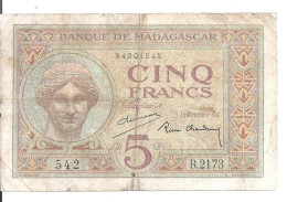 MADAGASCAR  5 FRANCS ND VF P 35 - Madagaskar