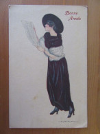 Carte Illustrateur - NANNI - Bonne Année - Femme Lisant Un Journal - Carte écrite Le 6 Janvier 1921 - Nanni