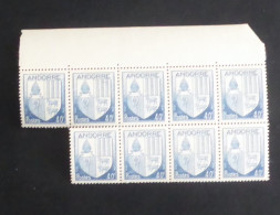 ANDORRE - 1944-46 - N°YT. 95 - Armoiries 40c Bleu -  Bloc De 9 Bord De Feuille - Neuf Luxe** / MNH - Unused Stamps