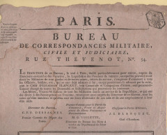 Paris - Bureau Des Correspondances Militaires - Affiche (format A3) Timbrée 3 Cent - Fiscal - 1701-1800: Precursori XVIII