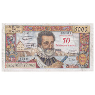 France, 50 Nouveaux Francs On 5000 Francs, 1955-1959 Overprinted With ''Nouveaux - 1955-1959 Opdruk ''Nouveaux Francs''