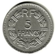 FRANCE / 5 FRANCS LAVRILLIER / 1935 / NICKEL / 11.99 G - 5 Francs