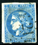 45B - 20c Bleu Cérès Bordeaux T. II Rep. 2 - Oblitéré - 1870 Emission De Bordeaux