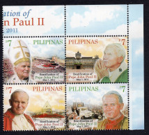 PHILIPPINES. POPE JOHN PAUL II. BLOCK OF 4v** - Papi