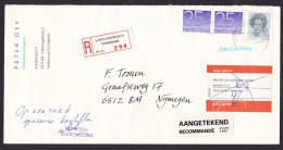 Netherlands: Registered Cover, 1990, 3 Stamps, Label Not At Home, R-label 's Hertogenbosch Kerkstraat (traces Of Use) - Storia Postale