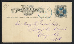 ETATS UNIS Ca.1877: CP Entier De 1c De Oneida (N.Y.) à Otsego (N.Y.) Avec Fancy Cancel "blue Negative Crossroad " - ...-1900