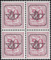 Belgique 1957 / 1967 COB PRE784A, 20 C Lion Héraldique 16 Dents Verticales En Bloc De 4, Préos. Neufs Sans Charnières - Typografisch 1951-80 (Cijfer Op Leeuw)