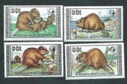 Mongolia 1989; Castori, Beavers, Castors, Serie Completa , Nuovi. - Knaagdieren