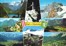 DACHSTEIN, STYRIA, MULTIPLE VIEWS, LAKE, ARCHITECTURE, MOUNTAIN, BOAT, CROSS, CABLE CAR, EMBLEM, AUSTRIA, POSTCARD - Ramsau Am Dachstein