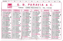 Calendarietto - G.b.paravia E C. - Torino - Anno 1970 - Formato Piccolo : 1961-70