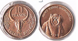 Madagascar 10 Francs - Monkey- 2003 - RARE! - Madagascar