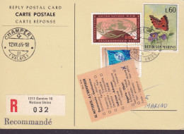 United Nations Reply Postal Card Recommandé Label GENÉVE 1971 SAN MARINO 'Non Réclamé' Vignette Butterfly Papillon - Briefe U. Dokumente