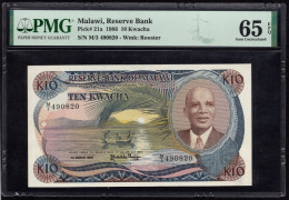 Malawi 10 Kwacha 1986 P-21a PMG 65 UNC Banknote - Malawi