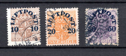 Sweden 1920 Old Set Overprinted Airmail Stamps (Michel 138/40) Used - Ongebruikt