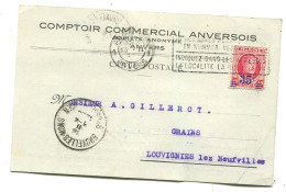 COB 247 Sur Carte Comptoir Commercial Anversois Antwerpen 1928 Ambulant Bruxelles - Mons 16/02/1928 - Ambulante Stempels