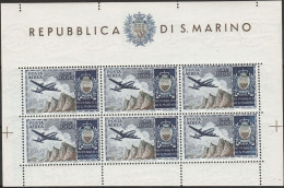 378 - San Marino - 1954 - Aereo, Veduta N. 16. Cert. Todico. Cat. € 1600,00. MNH - Blocs-feuillets