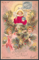 49512 N°111 Blanc Joyeux Noel 1905 Paris France Ange Anges Angelot Carte Maximum (card) Timbres Gaufrée Embossée - ...-1929