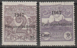 361 - San Marino - 1917 - Pro Combattenti N. 51/52. Cert. Raybaudi. Cat. € 250,00. MNH - Ungebraucht