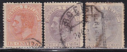 1882-ED. 210, 211 Y 212 ALFONSO XII -SERIE COMPLETA Con Transparencias. 75 Cts. Reparado- USADO- VER FOTOS - Used Stamps