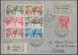 344 - 1935 - Raccomandata Da Bengasi Per Roma, Affrancata Con La Serie Volo Roma-Mogadiscio, 25c., 50c., 75c, 80c. 1 L. - Cirenaica