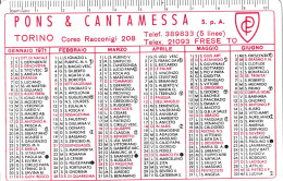 Calendarietto - Pons E Cantamessa - Freste - Torino - Anno 1971 - Kleinformat : 1961-70