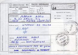 Italia (1991) - Bollettino Pacchi Da Montalenghe Per Pietra Ligure (utensili Da Cucina) - Postal Parcels