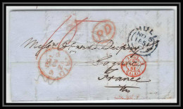 36020 1851 Hull England Port Payé Cognac Charente Marque Postale Maritime Cover Schiffspost Lettre  - Marques D'entrées