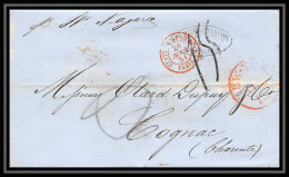 36209 1851 Steamer Niagara New York Usa Cognac Charente Marque Postale Maritime Cover Schiffspost Lettre LAC Bateau - Entry Postmarks