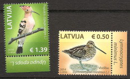 Lettonie Latvija 2014 N° 882 / 3 ** Oiseaux, Bécassine Sourde, Huppe Fasciée, Lymnocryptes Minimus, Upupa Epops, Bec - Lettland