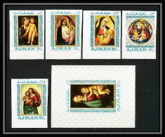 041k - Ajman - MNH ** Mi N° 327 / 331B.+ Bloc 66 Madones - Madonna Tableaux - Peinture (painting) Non Dentelé Imperf - Madonnas