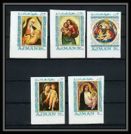 041a - Ajman - MNH ** Mi N° 327 / 331 B Madones - Madonna Raphael/botticelli Tableaux (painting) Non Dentelé (imperforat - Madonnas