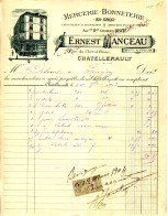 FACTURE.86.CHATELLERAULT.MERCERIE.BONNETERIE.ERNEST MANCEAU RUE DU CHEVAL BLANC. - Textile & Vestimentaire