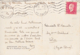 CP (Rue De La République) Obl. Krag Annemasse Le 8 II 45 Sur 1f50 Dulac Rose N° 691 (Tarif Du 5/1/42 Lettre) - 1944-45 Marianne De Dulac