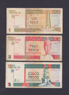 Cuba Lote De 3 Billetes De 1/3/5 Pesos Convertibles CUC Del 2016 En MBC / F - Cuba