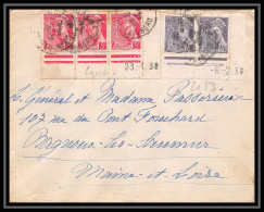 2039 Lettre (cover) N°406/413 Coin Daté Mercure 2 Bandes De 3 Affranchissement Composé Pour Bagneux Lès Saumur  - 1938-42 Mercurio