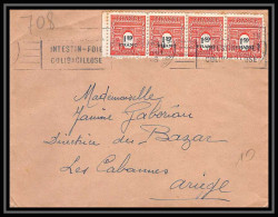 2591 France N°708 Arc De Triomphe 02/08/1948 Bande De 4 Lettre (cover) Pour Les Cabannes Arège  - 1944-45 Arco Di Trionfo