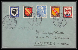 2691 France N°758/58 SERIE BLASON FOIRE BLOIS 20/5/1948 Lettre (cover) Affranchissement Composé Mixte Pour Castres Tarn - 1941-66 Stemmi E Stendardi