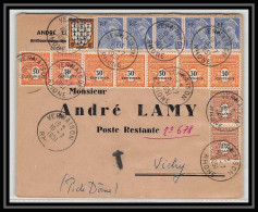 4052 France Lettre (cover) Arc De Triomphe Affranchissement Composé Mixte 5f10 Vernaison Rhone Pour Vichy Taxée - 1944-45 Triumphbogen