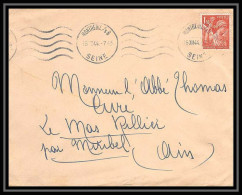 5906 TYPE Iris N° 652 1944 SEINE MONTREUIL Pour L'Abbé Thomas Miribel Ain Lettre (cover) - 1939-44 Iris