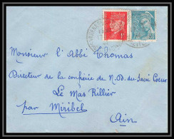 6243/ France Lettre (cover) N°514 Pétain + Mercure 549 1944 Varennes-Saint-Sauveur Pour Miribel AIN (abbé Thomas) - 1941-42 Pétain