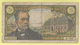 Billets. France. Banque De France. 5 Francs. Pasteur. (n° Billet 0257542268 - Série A. 104) (H.5-6-1969.H) - 5 F 1966-1970 ''Pasteur''