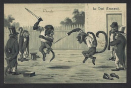 CPA Singe Monkey Position Humaine Humanisé Circulé Gaufré Embossed Escrime - Monos
