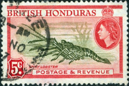 HONDURAS BRITANNICO, BRITISH HONDURAS, FAUNA, CROSTACEI, 1953, FRANCOBOLLI USATI Scott:GB-BZ 148a, Yt:GB-BZ 151 - Britisch-Honduras (...-1970)