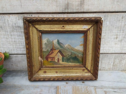 Ancien Petit Tableau Paysage De Montagne Signé Peintre à Identifier - Oleo