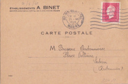 CP (Ets A. Binet) Obl. Flier Reims Principal Le 21 VI 45 Sur 1f50 Dulac Rose N° 691 (Tarif Du 1/3/45) - 1944-45 Marianne De Dulac