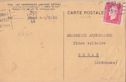 CP (Les Carboniques Liquides) Obl. RBV Nancy RP Le 6 Aout 45 Sur 1f50 Dulac Rose N° 691 (Tarif Du 1/3/45) - 1944-45 Marianne Of Dulac