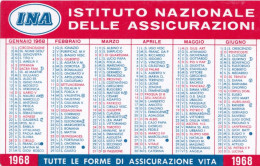 Calendarietto - I.n.a. Le Assicurazioni D'italia- Anno 1968 - Small : 1961-70