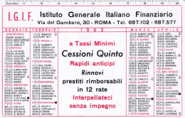 Calendarietto - Istituto Generale Italiano Finanziario - Roma - Anno 1963 - Formato Piccolo : 1961-70