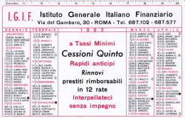 Calendarietto - Istituto Generale Italiano Finanziario - Roma - Anno 1963 - Petit Format : 1961-70