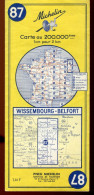 Carte Routière N° 87  Du Pneu Michelin - Wissembourg-Belfort - 11 X 25 Cm  - 1966 - Roadmaps